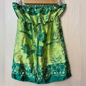 Charlotte Russe Y2K Green Batik Satin Tube Top Tunic Drawstring Versatile M